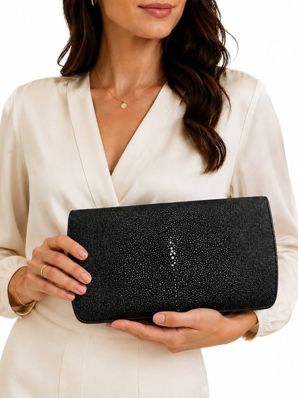 Vintage Black Genuine Stingray / Shagreen Clutch Purse